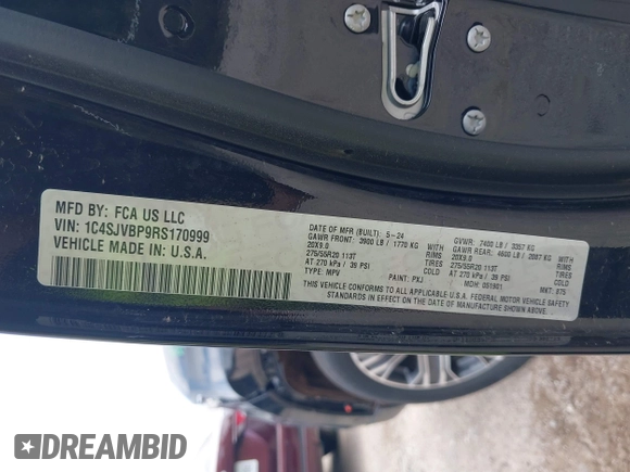2024 Jeep Wagoneer Series II Carbide with VIN 1C4SJVBP9RS170999, listed as a IAAI auction lot 42140534 with 24,891 mi miles and . Bid and sale history available at DreamBid. Image 9.