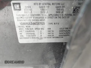 2017 GMC Acadia SLT with VIN 1GKKNULS4HZ287529, listed as a IAAI auction lot 41909149 with 93,323 mi miles. Bid and sale history available at carsss.com. Image 9.
