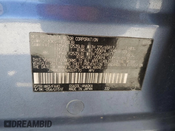 2006 Toyota RAV4 Limited with VIN JTMBK31V766009170, listed as a Copart auction lot 50361195 with 156,657 mi miles and Salvage Title. Bid and sale history available at carsss.com. Image 13.