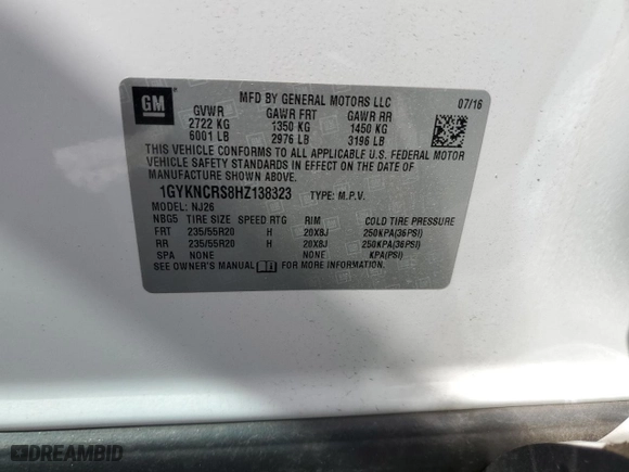 2017 Cadillac XT5 Premium Luxury FWD with VIN 1GYKNCRS8HZ138323, listed as a Copart auction lot 47868765 with NaN miles and Salvage Title. Bid and sale history available at carsss.com. Image 15.