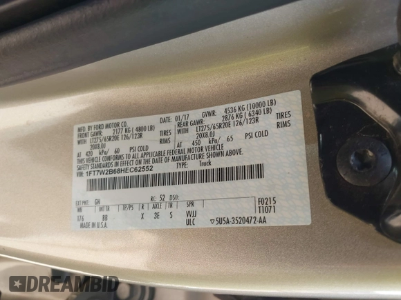 2017 Ford F-250 Lariat с VIN 1FT7W2B68HEC62552, выставлен на аукционе IAAI как лот 42482921 с пробегом 163 148 миль миль и . История ставок и продаж доступна на DreamBid. Изображение 9.