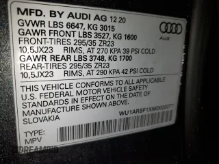 2021 Audi RS Q8 z VIN WU1ARBF1XMD020277, wystawiony jako Copart lot #43690355 z przebiegiem 66 095 mil mil oraz Szkoda całkowita • Salvage title. Historia ofert i sprzedaży dostępna na DreamBid. Obrazek 14.
