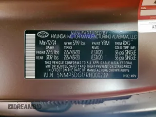 2024 Hyundai Santa Fe Calligraphy with VIN 5NMP5DG17RH000239, listed as a Copart auction lot 60659095 with 13,212 mi miles and Salvage title. Bid and sale history available at DreamBid. Image 14.