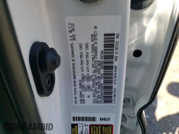 2021 Toyota Tacoma SR z VIN 3TYCZ5ANXMT032035, wystawiony jako Copart lot #54517835 z przebiegiem 81 582 mil mil oraz Szkoda całkowita • Salvage title. Historia ofert i sprzedaży dostępna na DreamBid. Obrazek 12.