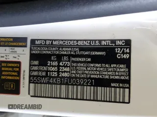 2015 Mercedes-Benz C 300 Luxury with VIN 55SWF4KB1FU039221, listed as a Copart auction lot 52974985 with 84,681 mi miles and Clean Title. Bid and sale history available at carsss.com. Image 12.