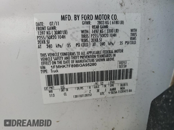 2011 Ford Explorer Limited с VIN 1FMHK7F89BGA95280, выставлен на аукционе Copart как лот 55981255 с пробегом 124 079 миль миль и Списание • Salvage title. История ставок и продаж доступна на DreamBid. Изображение 14.