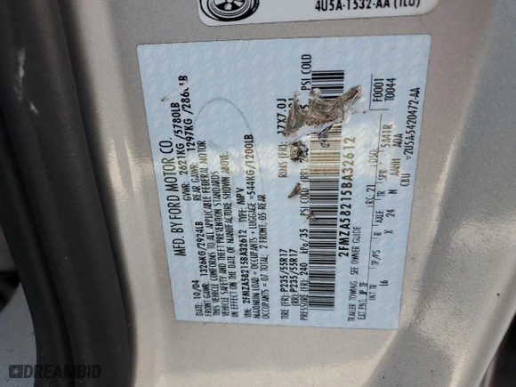 2005 Ford Freestar Wagon Limited with VIN 2FMZA58215BA32612, listed as a Copart auction lot 88488935 with NaN miles and Salvage Title. Bid and sale history available at carsss.com. Image 14.