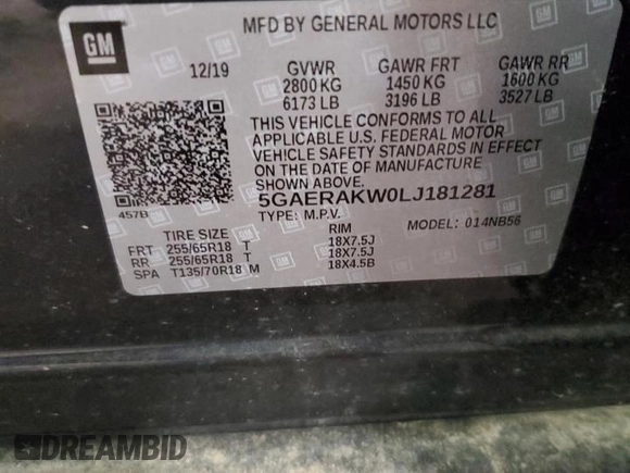 2020 Buick Enclave Preferred with VIN 5GAERAKW0LJ181281, listed as a Copart auction lot 78914254 with 75,758 mi miles and Clean Title. Bid and sale history available at DreamBid. Image 15.