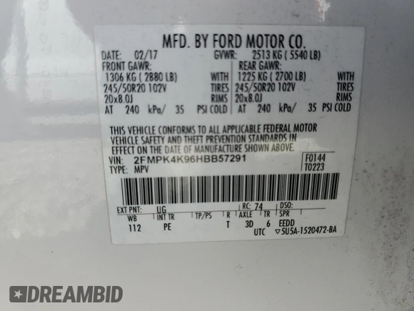2017 Ford Edge Titanium with VIN 2FMPK4K96HBB57291, listed as a Copart auction lot 48518135 with 18,953 mi miles and Salvage Title. Bid and sale history available at carsss.com. Image 14.