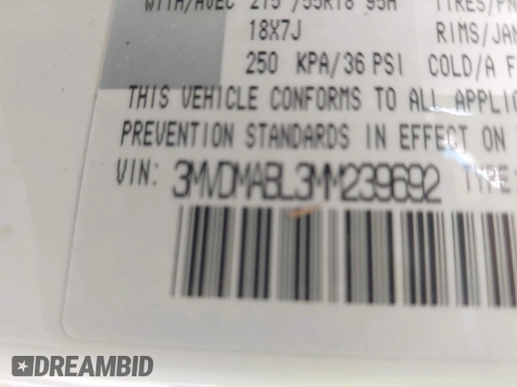 2021 Mazda CX-30 Select with VIN 3MVDMABL3MM239692, listed as a IAAI auction lot 41354738 with 48,928 mi miles and . Bid and sale history available at DreamBid. Image 9.