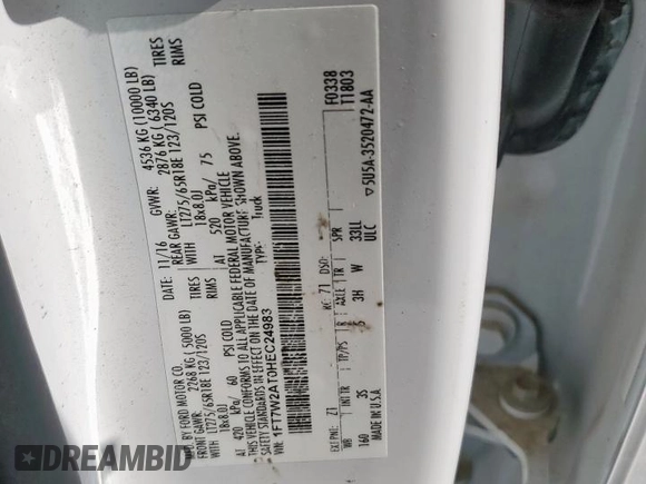 2017 Ford F-250 XL with VIN 1FT7W2AT0HEC24983, listed as a Copart auction lot 53325935 with Not provided miles and Clean title. Bid and sale history available at DreamBid. Image 12.