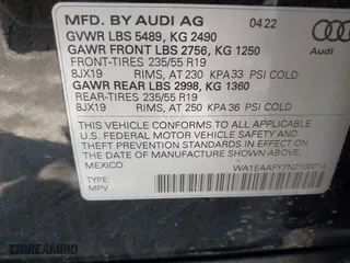 2022 Audi Q5 S line Premium Plus with VIN WA1EAAFY7N2108014, listed as a IAAI auction lot 41471071 with 13,717 mi miles. Bid and sale history available at carsss.com. Image 9.