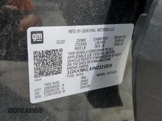 2022 GMC Acadia SLE с VIN 1GKKNKL44NZ121819, выставлен на аукционе Copart как лот 58531225 с пробегом 58 560 миль миль и Списание • Salvage title. История ставок и продаж доступна на DreamBid. Изображение 13.