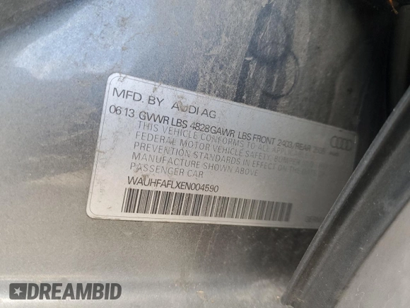 2014 Audi A4 Premium Plus with VIN WAUHFAFLXEN004590, listed as a Copart auction lot 78454804 with 133,916 mi miles and Salvage title. Bid and sale history available at DreamBid. Image 14.