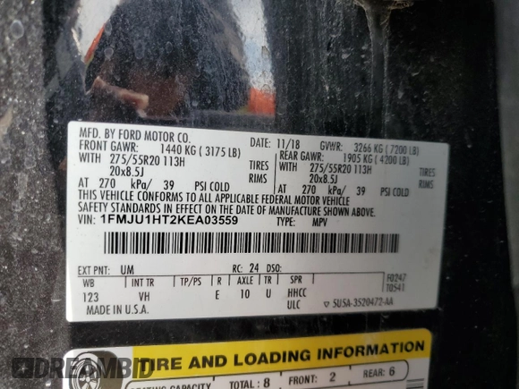 2019 Ford Expedition XLT with VIN 1FMJU1HT2KEA03559, listed as a Copart auction lot 45153455 with 95,281 mi miles and Salvage Title. Bid and sale history available at carsss.com. Image 13.