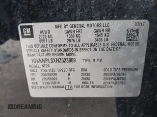 2017 GMC Acadia Denali with VIN 1GKKNPLSXHZ323869, listed as a IAAI auction lot 41600828 with 131,676 mi miles. Bid and sale history available at carsss.com. Image 9.