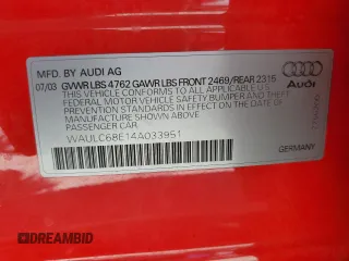 2004 Audi A4 1.8T with VIN WAULC68E14A033951, listed as a Copart auction lot 48209235 with 146,436 mi miles and Salvage Title. Bid and sale history available at carsss.com. Image 12.