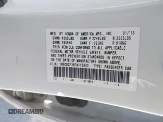 2015 Honda Accord LX with VIN 1HGCR2F36FA115643, listed as a IAAI auction lot 41995850 with 116,728 mi miles and . Bid and sale history available at DreamBid. Image 9.