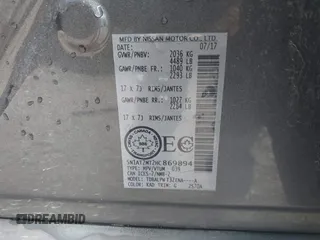 2017 Nissan Rogue SL z VIN 5N1AT2MT2HC869894, wystawiony jako IAAI lot #42109512 z przebiegiem 110 174 mil mil oraz . Historia ofert i sprzedaży dostępna na DreamBid. Obrazek 9.