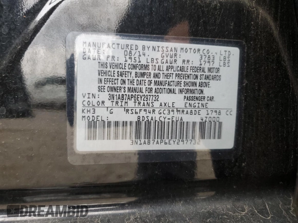 2014 Nissan Sentra S with VIN 3N1AB7AP6EY297732, listed as a Copart auction lot 53456325 with 105,915 mi miles and Salvage Title. Bid and sale history available at DreamBid. Image 12.