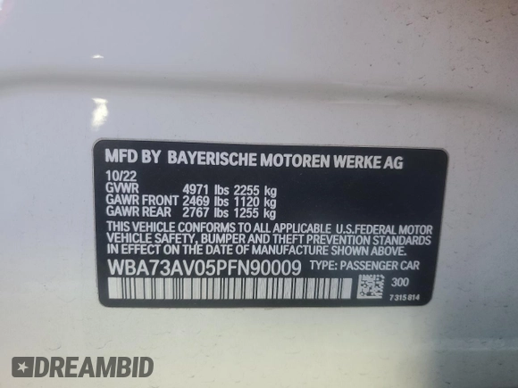 2023 BMW 4 Series 430i xDrive with VIN WBA73AV05PFN90009, listed as a Copart auction lot 85745004 with 41,736 mi miles and Salvage title. Bid and sale history available at DreamBid. Image 12.