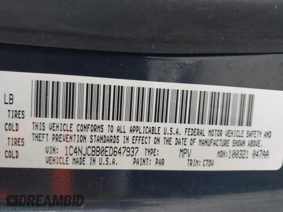 2014 Jeep Compass Sport with VIN 1C4NJCBB0ED647937, listed as a IAAI auction lot 41444062 with 135,679 mi miles and . Bid and sale history available at DreamBid. Image 9.
