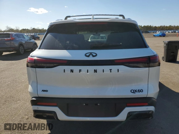2025 Infiniti QX60 Luxe with VIN 5N1AL1FS5SC338274, listed as a Copart auction lot 48479865 with 1,002 mi miles and Salvage title. Bid and sale history available at DreamBid. Image 6.