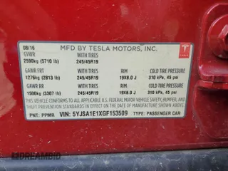 2016 Tesla Model S 70 with VIN 5YJSA1E1XGF153509, listed as a Copart auction lot 65047634 with 51,235 mi miles and Salvage Title. Bid and sale history available at carsss.com. Image 14.