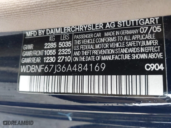 2006 Mercedes-Benz S-Class 3.7L with VIN WDBNF67J36A484169, listed as a IAAI auction lot 42021582 with 138,406 mi miles. Bid and sale history available at carsss.com. Image 9.