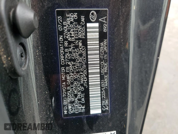 2023 Lexus RC F with VIN JTHDP5BC9P5008837, listed as a Copart auction lot 63483635 with 5,908 mi miles and Salvage title. Bid and sale history available at DreamBid. Image 12.