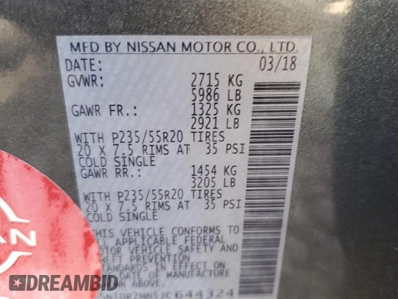 2018 Nissan Pathfinder Platinum z VIN 5N1DR2MN5JC644324, wystawiony jako Copart lot #47608265 z przebiegiem 116 157 mil mil oraz Szkoda całkowita • Salvage title. Historia ofert i sprzedaży dostępna na DreamBid. Obrazek 15.