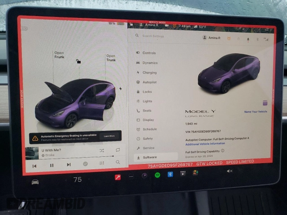 2025 Tesla Model Y Long Range z VIN 7SAYGDED9SF269767, wystawiony jako Copart lot #51588985 z przebiegiem 1 943 mil mil oraz Szkoda całkowita • Salvage title. Historia ofert i sprzedaży dostępna na DreamBid. Obrazek 9.