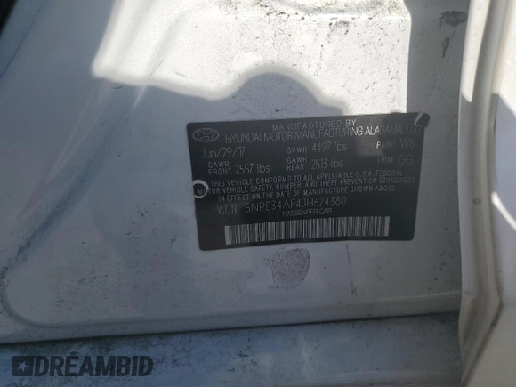 2018 Hyundai Sonata SEL with VIN 5NPE34AF4JH624380, listed as a Copart auction lot 51233365 with 84,520 mi miles and Salvage Title. Bid and sale history available at DreamBid. Image 12.