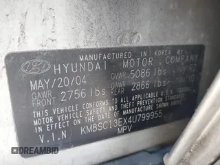 2004 Hyundai Santa Fe GLS with VIN KM8SC13EX4U799955, listed as a IAAI auction lot 41240442 with 281,394 mi miles. Bid and sale history available at carsss.com. Image 9.