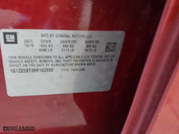 2017 Chevrolet Malibu LT with VIN 1G1ZE5ST9HF162658, listed as a Copart auction lot 52717685 with 86,876 mi miles and Salvage Title. Bid and sale history available at carsss.com. Image 12.