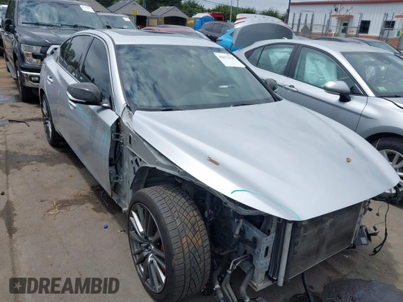 2018 Infiniti Q50 Red Sport 400 with VIN JN1FV7AR8JM481498, listed as a IAAI auction lot 42673176 with 100,332 mi miles and . Bid and sale history available at DreamBid. Image 1.