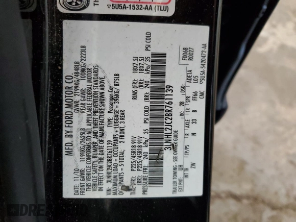 2011 Lincoln MKZ with VIN 3LNHL2JC2BR761139, listed as a Copart auction lot 60411425 with 140,727 mi miles and Salvage title. Bid and sale history available at DreamBid. Image 12.