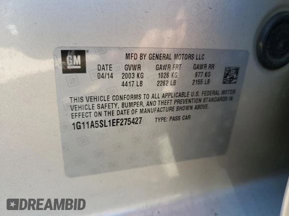 2014 Chevrolet Malibu LS with VIN 1G11A5SL1EF275427, listed as a Copart auction lot 73122734 with 196,713 mi miles and Salvage Title. Bid and sale history available at DreamBid. Image 13.