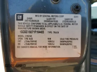 2001 Chevrolet Silverado 1500HD LS z VIN 1GCGC13U71F164483, wystawiony jako Copart lot #42767465 z przebiegiem Nie podano mil oraz Szkoda całkowita • Salvage title. Historia ofert i sprzedaży dostępna na DreamBid. Obrazek 12.
