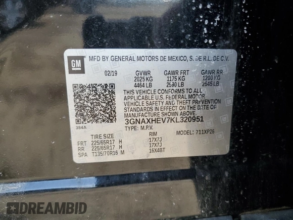 2019 Chevrolet Equinox LS z VIN 3GNAXHEV7KL320951, wystawiony jako Copart lot #50371635 z przebiegiem 78 849 mil mil oraz Czysty tytuł • Clean title. Historia ofert i sprzedaży dostępna na DreamBid. Obrazek 15.