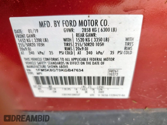 2019 Ford Explorer Sport with VIN 1FM5K8GT0KGB47634, listed as a Copart auction lot 60778275 with 145,776 mi miles and Salvage title. Bid and sale history available at DreamBid. Image 13.