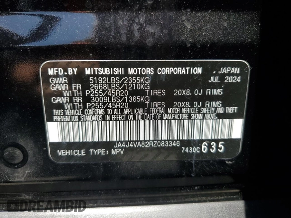 2024 Mitsubishi Outlander SE z VIN JA4J4VA82RZ083346, wystawiony jako Copart lot #61260205 z przebiegiem 11 792 mil mil oraz Czysty tytuł • Clean title. Historia ofert i sprzedaży dostępna na DreamBid. Obrazek 13.