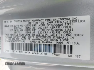 2009 Toyota Tacoma with VIN 5TEUU42NX9Z633141, listed as a IAAI auction lot 41911512 with 102,602 mi miles. Bid and sale history available at carsss.com. Image 9.