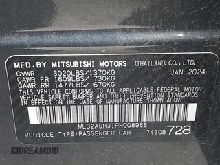2024 Mitsubishi Mirage ES with VIN ML32AUHJ1RH008958, listed as a IAAI auction lot 42708647 with 36,247 mi miles and . Bid and sale history available at DreamBid. Image 9.