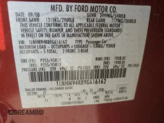 2009 Lincoln MKS with VIN 1LNHM94R89G616162, listed as a Copart auction lot 49903335 with Not Provided miles and Salvage Title. Bid and sale history available at DreamBid. Image 14.