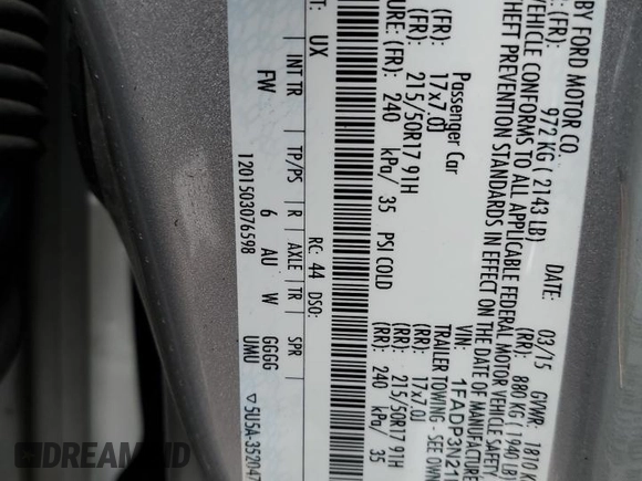 2015 Ford Focus Titanium с VIN 1FADP3N21FL253902, выставлен на аукционе Copart как лот 58278345 с пробегом 245 180 миль миль и На запчасти • Non repairable. История ставок и продаж доступна на DreamBid. Изображение 12.