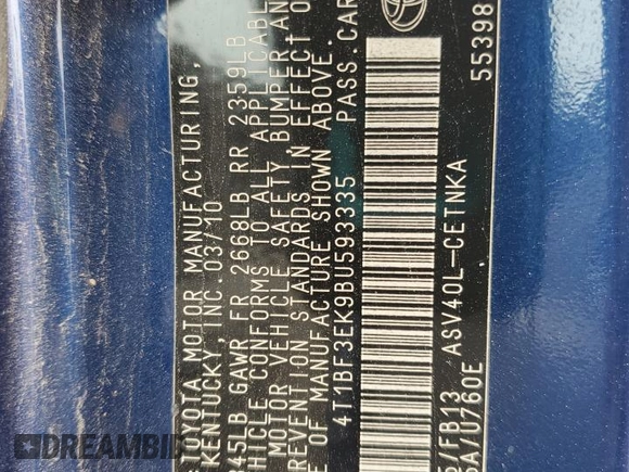 2011 Toyota Camry LE with VIN 4T1BF3EK9BU593335, listed as a Copart auction lot 50607515 with 304,938 mi miles and Salvage Title. Bid and sale history available at carsss.com. Image 13.
