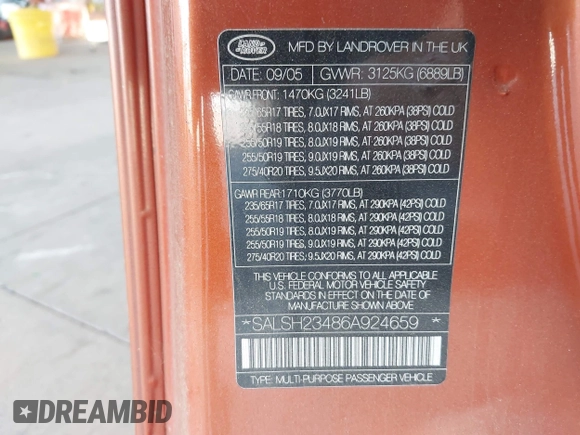 2006 Land Rover Range Rover Sport SC с VIN SALSH23486A924659, выставлен на аукционе IAAI как лот 42737458 с пробегом 160 165 миль миль и . История ставок и продаж доступна на DreamBid. Изображение 9.