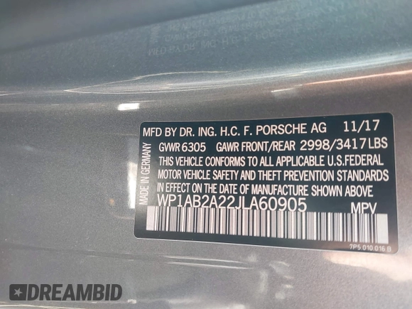 2018 Porsche Cayenne S z VIN WP1AB2A22JLA60905, wystawiony jako IAAI lot #41172757 z przebiegiem 84 396 mil mil oraz . Historia ofert i sprzedaży dostępna na DreamBid. Obrazek 9.