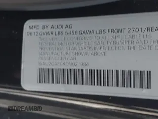 2013 Audi A7 3.0 Prestige with VIN WAU2GAFC4DN021984, listed as a IAAI auction lot 41687095 with 55,307 mi miles. Bid and sale history available at carsss.com. Image 9.